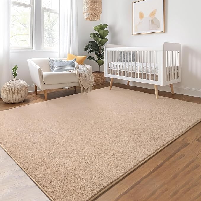 Soft Rugs for Living Room 5x7 Beige, Minimalist Area Rug for Bedroom Nursery Dining Table Dorm, Throw Rugs for Men Boys Girls Kids Room Indoor Floor Carpets