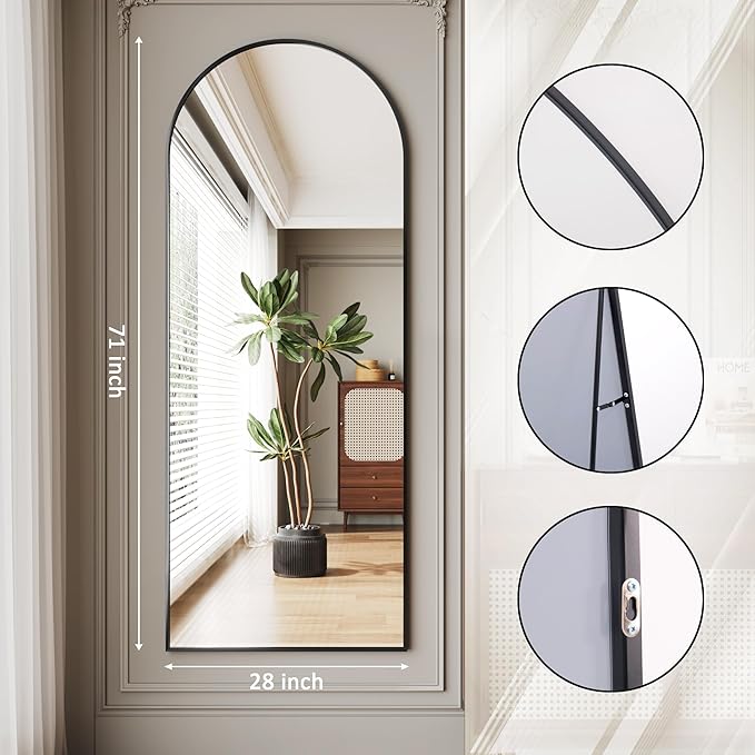 34"x76"Standing Mirror Full Length,Nano Glass Large Mirror Full Length, Arched Floor Mirrors,Silver Mirror,Tall Mirrors Full Body