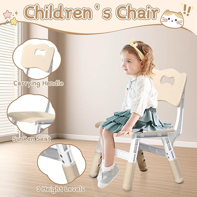 Adjustable Kids Table Chairs Set – Graffiti Desktop, Multi-Activity Height-Adjustable Toddler Study Desk for Ages 3-8 – Ideal for Home, Classroom, Daycare (B-Brown, 4 Chairs-31.5" L x 23.6" W)