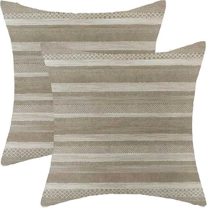 Boho Brown Stripe Throw Pillow Covers 18x18 Inch Set of 2, Rustic Abstract Decorative Throw Pillow Covers Retro Stripe Neutral Outdoor Cushion Cover for Sofa Couch Farmhouse Room Bed Decor