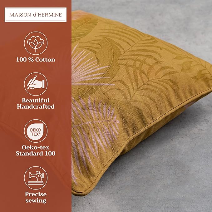 Maison d' Hermine Decorative Pillow Covers 18 x 18 Inch Square 100% Cotton Throw Pillow Covers with Invisible Zipper Cushion Case for Living Room Couch, Chair, Sofas, Bedroom, Home (Creole - Caramel)