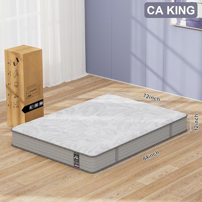 California King Mattress 12 Inch,Memory Foam Mattress with Pocket Spring, Soft & Comfortable Medium Plush,Motion Isolation, CertiPUR-US Certified (84"*72"*12")