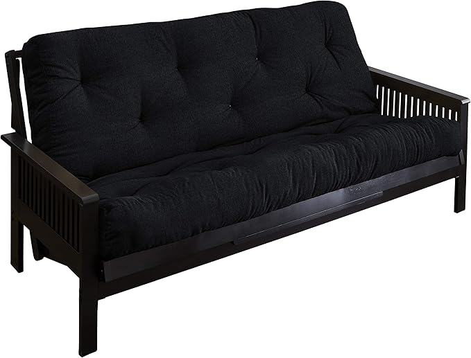Mozaic Full Size 8-Inch Cotton Twill Gel Dual Memory Foam Futon Mattress, Black