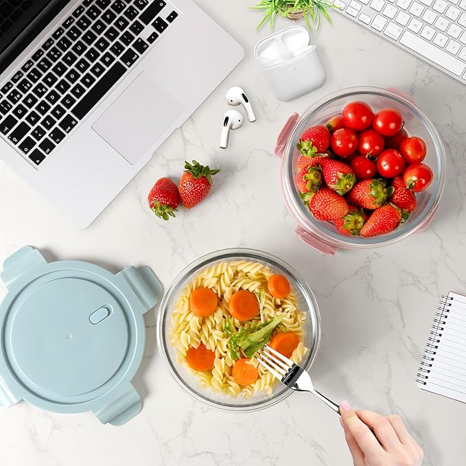 4 PCS Glass Meal Prep Containers with Lids, Airtight 3.75 Cup Food Storage Containers Set, Heat-Resistant BPA-Free Glass Containers for Soup Leftover, Microwave, Dishwasher, and Freezer Safe