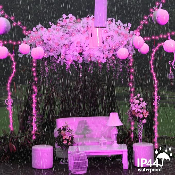 QITONG 165ft 500 LED Pink String Lights, 8 Modes Christmas Lights Plug-in, Clear Wire Pink Lights Indoor Outdoor