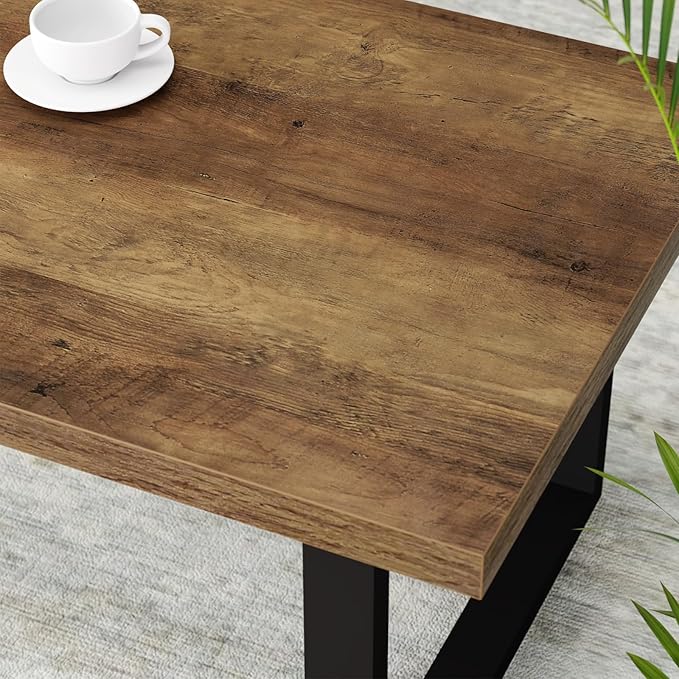 IBF Farmhouse Coffee Table, Modern Simple Wood Coffee Tables for Living Room, Industrial Minimalist Rectangle Center Table, Wood and Metal Tea Coffee Table for Home Office Bedroom, Rustic Oak, 39 in