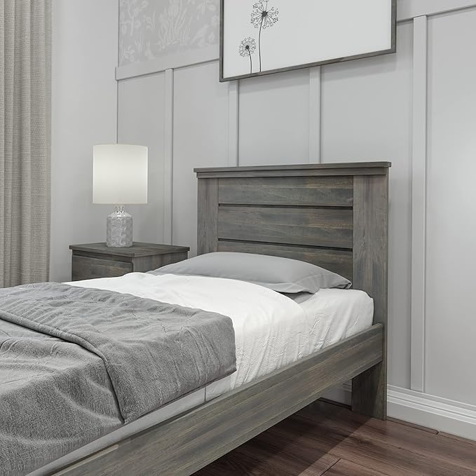 Max & Lily Modern Farmhouse Twin Bed, Bed Frame with Headboard For Kids, Panel, Driftwood