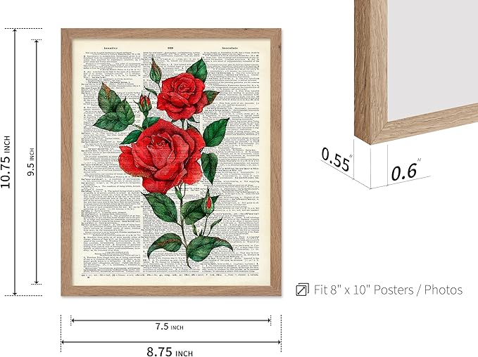 Poster Master Dictionary Art Poster - Red Roses Print - Flower Art - Floral Art - Gift for Men, Women & Florist - Minimal Decor for Living Room, Bedroom, Dorm or Flower Shop, 8x10 Beige Framed