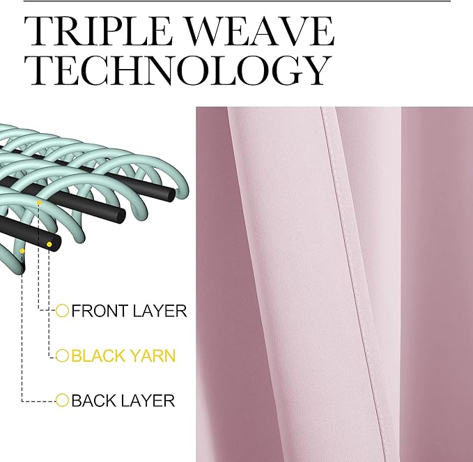NICETOWN Baby Pink Blackout Curtains 68 inches Length for Laundry Room, 2 Panels, 42" Wide, Thermal Insulated Decoration Drapes for Office Window
