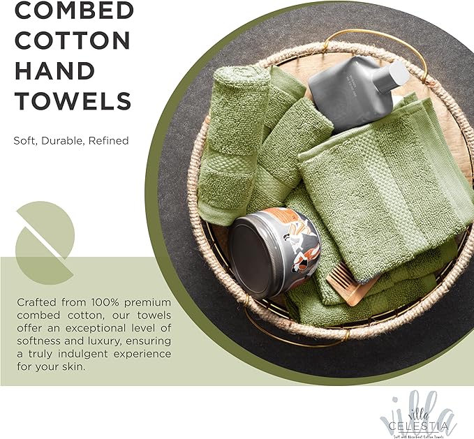 100% Cotton Bath Towel Set of 24-6 Bath Towels, 6 Hand Towels, 12 Wash Cloths, Sustainable, Soft, Highly Absorbent, Combed Cotton 24 Piece Set for Hotels, Spa, Bathroom, Dorm, Sage