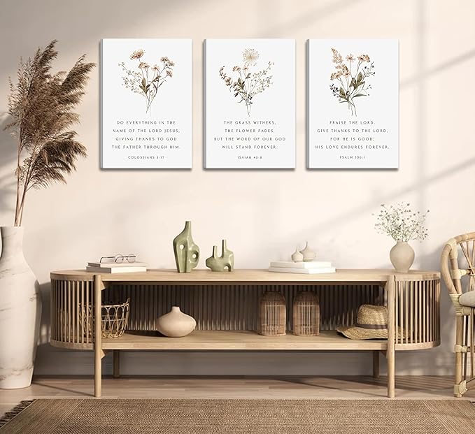 Wildflower Verses Canvas Wall Art Bible Verses Floral Paintings Pictures Wall Decor Botanical Scripture Christian Posters Prints for Bedroom Living Room Office Christian Scene Home Decorate
