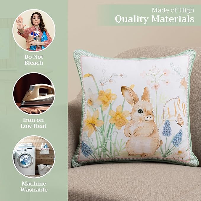 Maison d' Hermine Decorative Pillow Cover 100% Cotton 18 Inch x 18 Inch Square Toile Washable Cushion Covers with Invisible Zipper for Couch, Bedroom, Home,Easter Dew