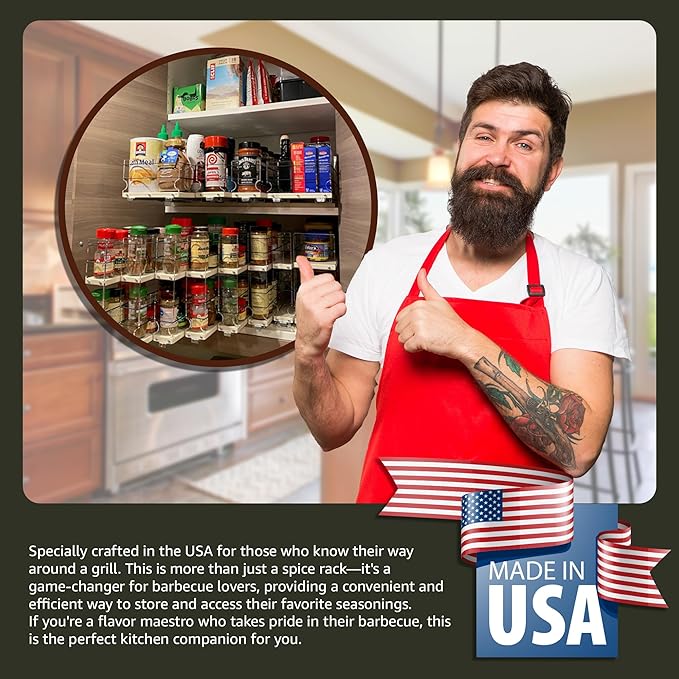 Vertical Spice - Sliding Spice Rack Organizer for Cabinets - Pull Out Shelves for Upper Kitchen Cabinets - Cabinet Organizer/Storage - USA Made - 2 Tiers - 3.45" x 10.75" x 10.6"(Cream, Assembled)