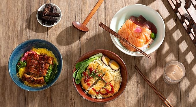 8 Inch Ceramic Ramen Bowl Set of 2, 40oz Japanese Bowls with Spoons & Chopsticks,Durable,Microwave & Dishwasher Safe,Perfect for Ramen,Pho,Salad,Soup,Noodles，Mixing bowls（Carnelian）