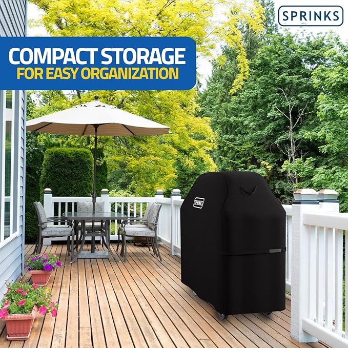 SPRINKS® Grill Cover Weatherproof Grillcover for Weber, Napoleon, Enders - Extra Handles Gas Grill Oxford 600D Fabric [58in x 24in x 48in] - Black