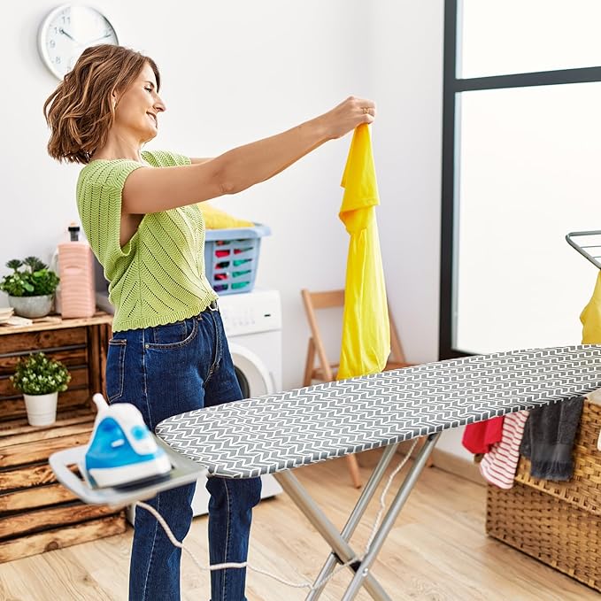 BNDX 18"x49" Ironing Board Cover for Apartments– Grey Rye with Thick Padding, Bongee Cord & Dual Buckles, Scorch & Stain Resistant, Easy Installation