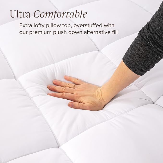 Bare Home Split Head Flex King Microplush Mattress Topper - Pillow Top Reversible - Dual Sided All-Season - 8" to 24" Deep Pocket - Soft Fitted Cover - Plush Mattress Pad (Split Head Flex King)