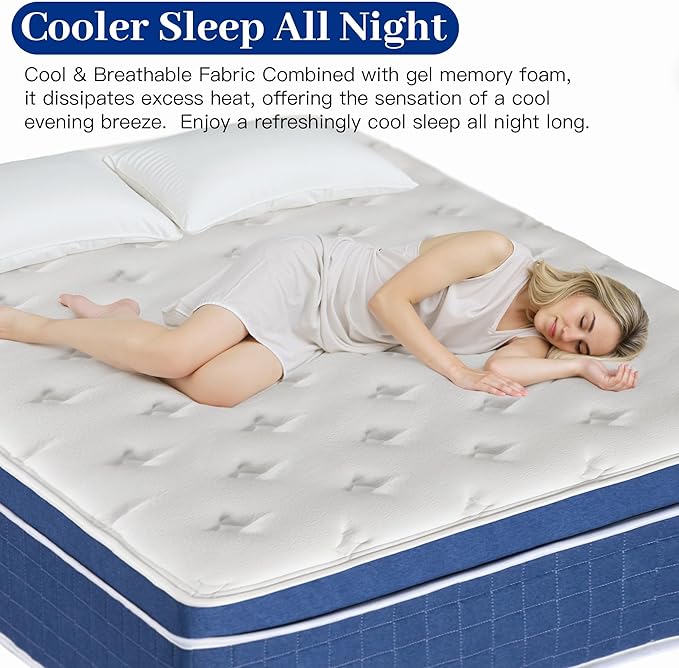 Queen Size Mattress in a Box 14 Inch Memory Foam Hybrid Mattress with Pocketed Springs Medium Firm Support Motion Isolation Edge Support 180 Night Trial