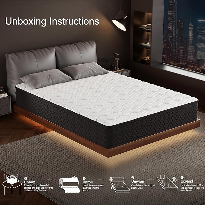 Queen Mattress, 10-in Deluxe Hybrid Mattresses, Memory Foam Mattress in a Box, Individual Pocket Spring-Motion Isolation-Medium Firm-Extra Edge Support, CertiPUR-US, 365 Nights Trial
