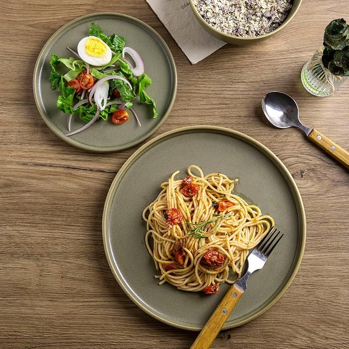 AmorArc Stoneware Dinnerware Sets for 4,Reactive Ceramic Plates and Bowls Set,Highly Chip and Crack Resistant | Dishwasher & Microwave Safe | Round Dishes Set Service for 4 (12pc)