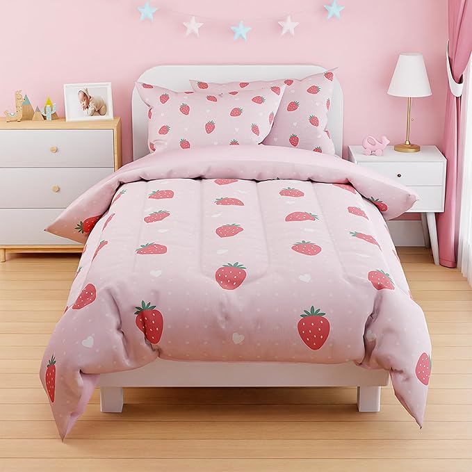 SANDJEST Strawberry Duvet Cover Sets Twin Size for Kids Girls, Include 1 Polyester Comforter Cover 68x86 Inches and 1 Pillowcase 20x26 Inches, Comforter Not Included, Gift for Christmas Birthday