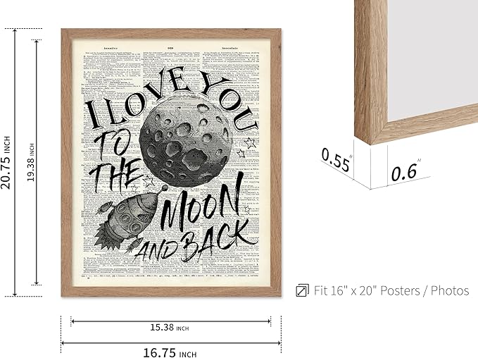 Poster Master Dictionary Art Poster - I Love You To The Moon and Back Print - Motivational Art - Gift for Him, Her & Lovers - Romantic Decor for Dorm, Bedroom or Living Room, 16x20 Beige Framed