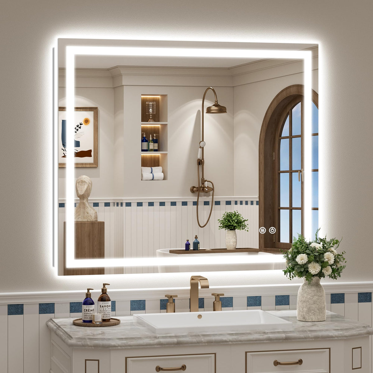 VEEYLOS 42x36 Inch LED Bathroom Mirror with Lights, Backlit & Front Lit