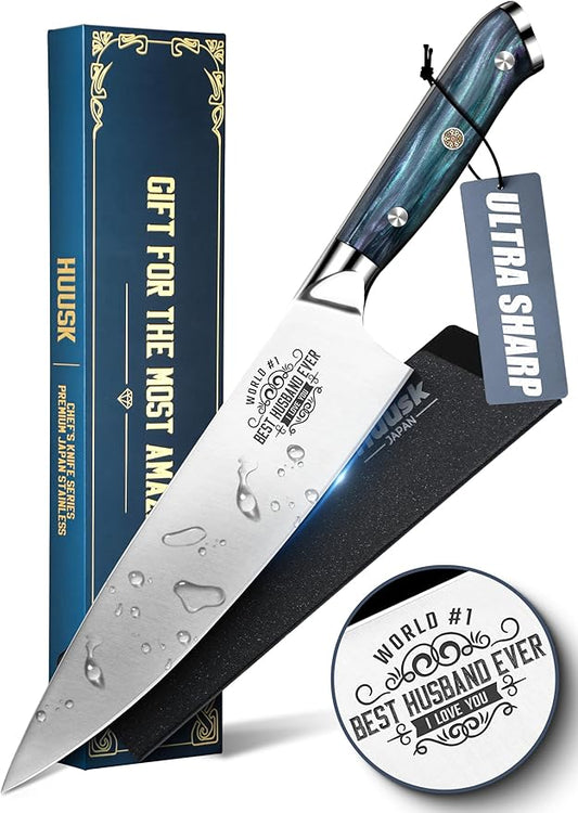 Huusk Valentines Day Gifts for Him, 8" Chef Knife for Kitchen, Best Husband Ever Gift for Valentines, Stainless Kitchen Knife with Resin Handle, Husband Birthday Gifts for Valentines Day