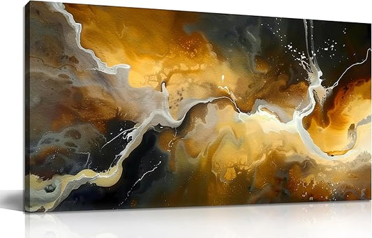 CANEITO Abstract Wall Art for Bedroom, Marble Canvas Wall Decor for Living Room, Black and Gold Picture Print Artwork for Office, Size 40 x 20 Inches