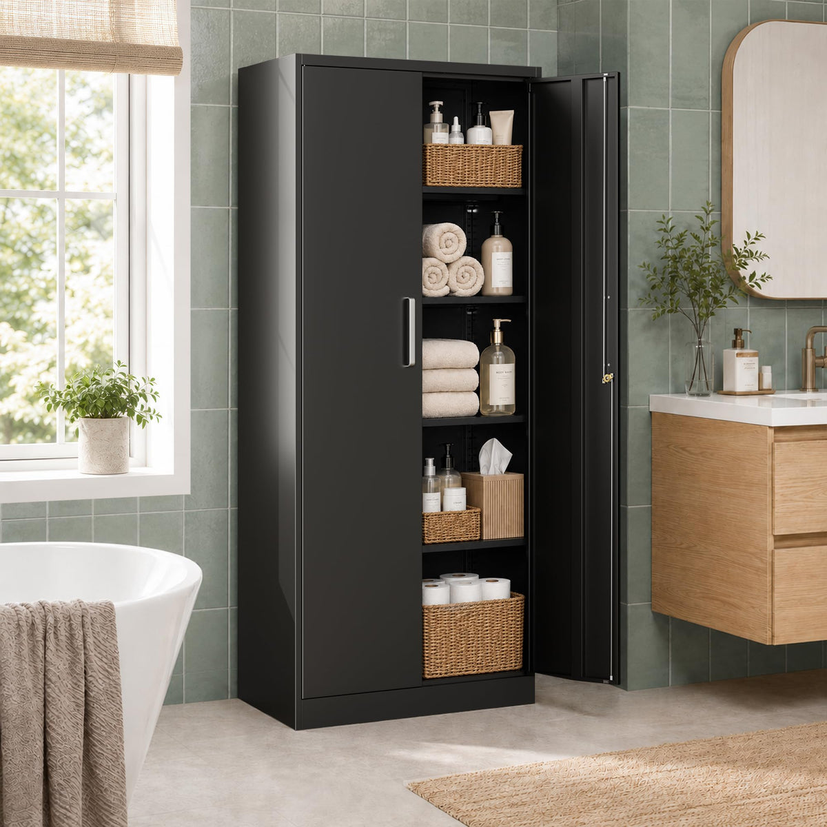 Tivostaral 71” Metal Kitchen Pantry Storage Cabinet with Adjustable Shelves