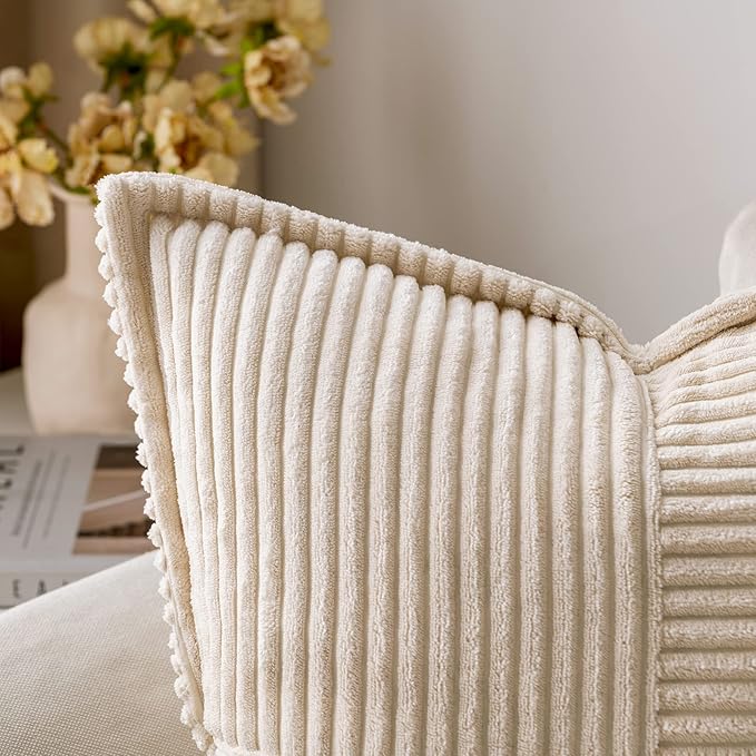 MIULEE Decorative Lumbar Throw Pillow Covers for Couch Bed Livingroom 12x24 Inch Set of 2 Beige Boho Accent Throw Pllows Broadside Striped Patchwork Soft Corduroy Pillowcases
