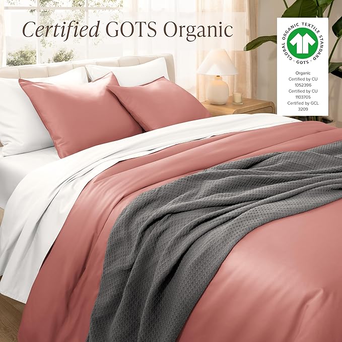 Bare Home 100% Organic Cotton Sateen Duvet Cover Set - 400 Thread Count - Smooth Sateen Weave - Warm & Luxurious - Duvet Cover (King/Cal King, Dusty Rose)