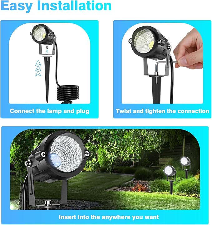 High Brightness 1000LM Outdoor Spot Lights for Yard, 3500K Warm White Spot Lights Outdoor with 4.9FT Electric Cord, 10W LED IP66 Waterproof Landscape Spotlights for Garden Tree Flag - 2 Pack