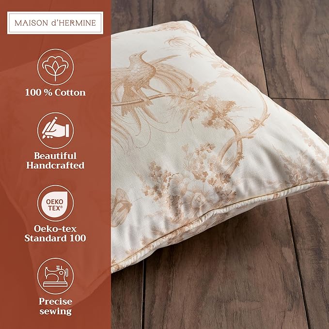 Maison d' Hermine Decorative Pillow Covers 20x20 Inch Square 100% Cotton Throw Pillow Covers with Invisible Zipper Cushion Case for Living Room Couch, Chair, Sofas, Bedroom, Home (Paradise - Almond)
