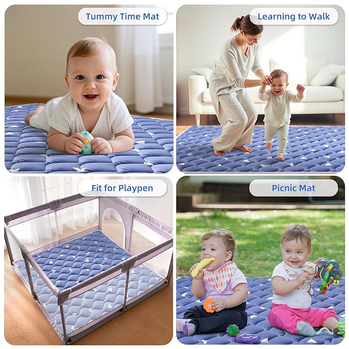 Lilyvibebearhappy Premium Foam Baby Play Mat 47" X 47", Thicken One-Piece Crawling Mat, Non-Slip Cushioned Baby Playmats for Infants, Babies, Toddlers - Machine Washable for Easy Care
