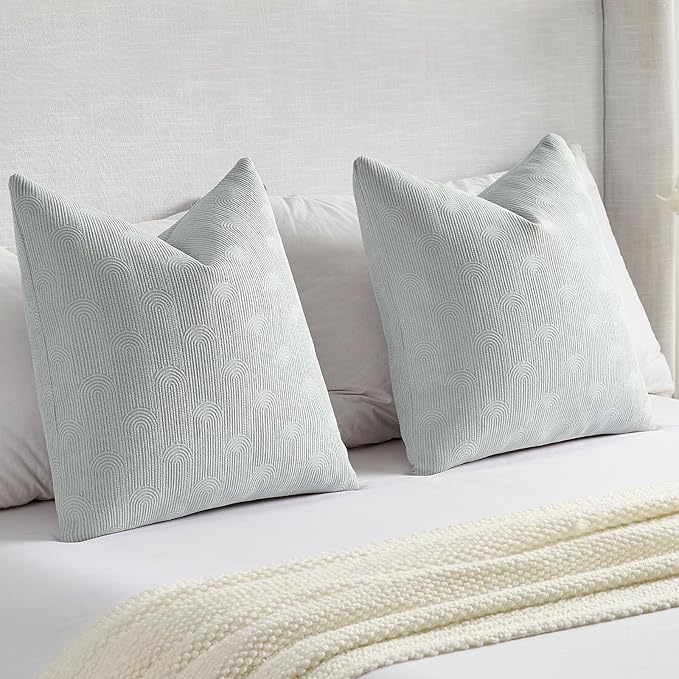 FUTEI Light Grey Chenille Decorative Throw Pillow Covers 24x24 Inch Set of 2,Soft Cozy Striped Geometric Patterns European Cushion Case,Modern Home Decor for Couch Bed Living Room