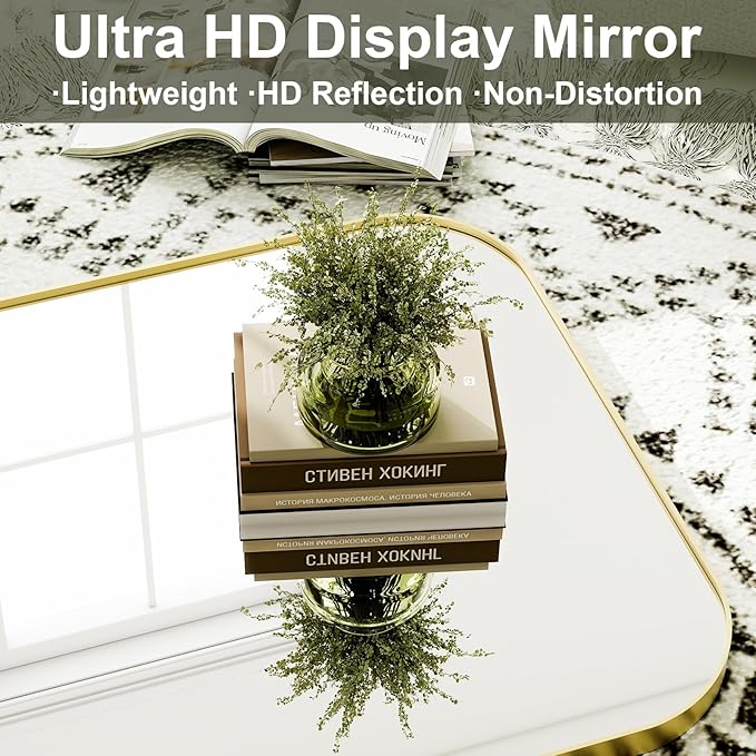 HARRITPURE 57"x20" Full Length Mirror Full Body Mirror Top Rounded Corner Aluminum Frame Hanging or Leaning Wall Floor Mirror with Stand for Living Room Bedroom Cloakroom,Gold