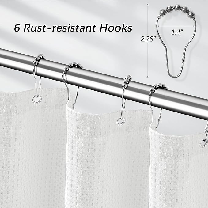 Modern Shower Curtain for Stall - Water Repellent Waffle Textured 256GSM Heavy Duty Half Size Shower Curtains for Bath Tubs, Hotel Quality Narrow Bath Curtain Set with 6 Hooks, 36Wx72H