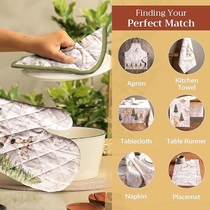 Maison d' Hermine Pot Holders Set 100% Cotton Heat Resistant Potholders 8" x 8" Hot Pads with Loop for Thanksgiving Christmas Decorations BBQ Baking Handling Hot Pans (Pack of 2, Mountain Life)