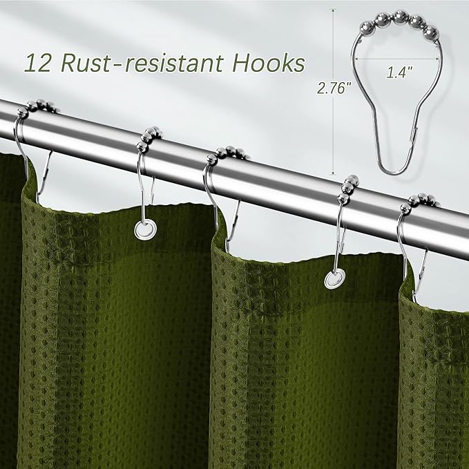 Army Green Shower Curtain 72 x 96 Inches, Extra Long Jungle Shower Curtain with Waffle Weave Fabric Heavy Duty Hotel Quality for Bathroom