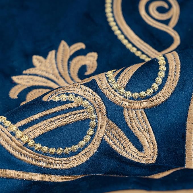 Aeckself European Floral Pillow Cover 24x24 Inch, Large Luxury Velvet Embroidered Decorative Throw Pillow Cover for Couch Bedroom Living Room, Navy Blue and Gold, Yw-OBYG-Blue6060