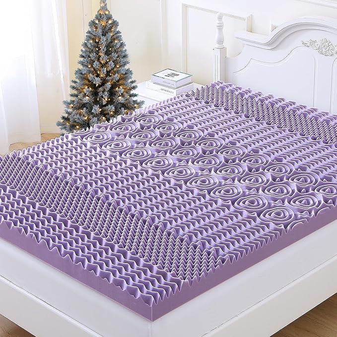 MUXHOMO 2 Inch 7-Zone Twin Mattress Topper, Egg Crate Foam Mattress Topper Twin Size for Back Pain, Lavender Cooling Gel Infused Bed Pad, CertiPUR-US and Oeko-TEX Certification (38"×75")