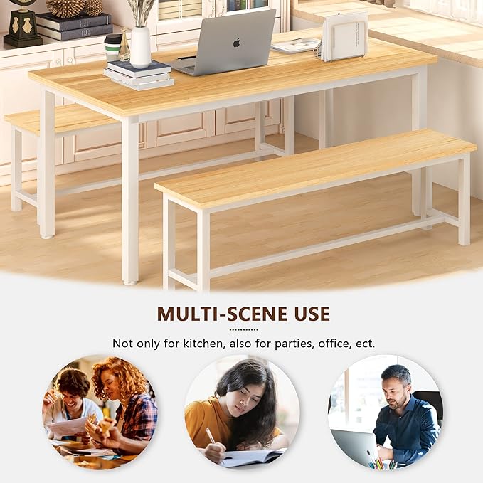 Lamerge Kitchen Table Set with 2 Benches 4 Person Dining Room Table Set for Home Kitchen, Dining Room, Restaurant, Space Saving, Beige, 43.3''L x23.6''W x28.5''H (43S)