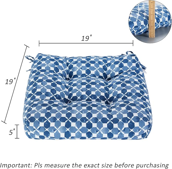 JMGBird Outdoor Chair Cushions, Pack of 2 Patio Seat/Back Cushions 19" x 19" with Ties for Patio Furniture Chairs Home Garden Decoration (Blue Black with Plaid)