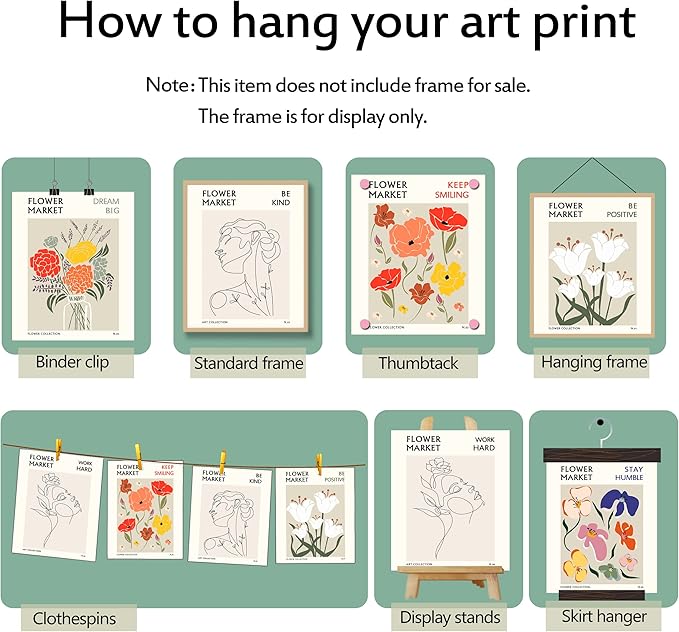 Flower Market Wall Art Prints Botanical Aesthetic Decor Minimalist Poster Inspirational Theme Flower Line Photo Vintage Abstract Pictures Canvas Wall Art Colorful Floral Wall Decor for room (8x10