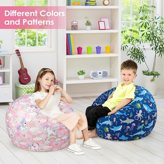Bean Bag Chair for Kids Stuffed Animal Storage Beanbag Chairs,Toddler Toy Storage Organizer for Girls and Boys,Large 32'' Cover Only（No Filling)