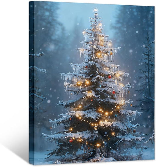 Framed Christmas Pictures Wall Decor,Vintage Pine Tree Prints,Winter Christmas Canvas Wall Art Decoration for Bedroom Bathroom Living Room Rustic Xmas Holiday Gifts (Christmas Tree 15, 20'' X 32'')