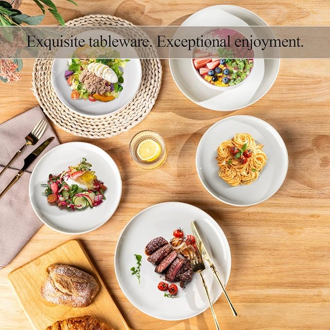 LERATIO Ceramic Dinnerware Sets for 4,Plates and Bowls Sets,Handmade Reactive Glaze Dishes Set,Scratch Resistant | Oven&Dishwasher & Microwave Safe,Service for 4-White