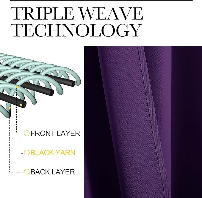 NICETOWN Royal Purple Blackout Curtains 120 inches Length for Living Room, 2 Panels, 55" Wide, Thermal Insulated Long Drapes for Large Window