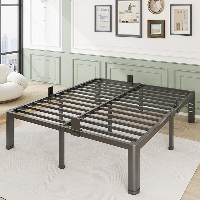 14 Inch California King Bed Frame with Rounded Corner and Headboard Hole Mattress Retainers 3500 lbs Heavy Duty Support Metal Platform Bed Frame Noise Free No Box Spring Needed Easy Assembly